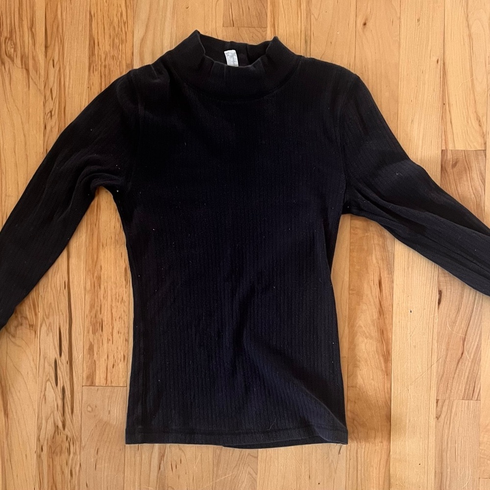 Free People Black Ribbed Turtleneck Top
